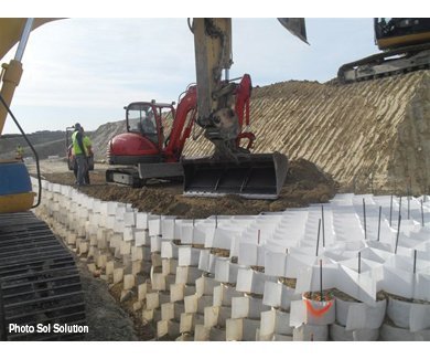 TYPAR geocells construct reinforced steep slopes