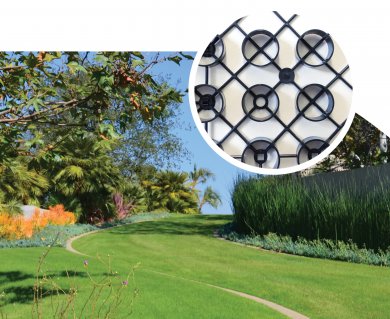 1 inch deep plastic paving providing a permeable surface for traffic